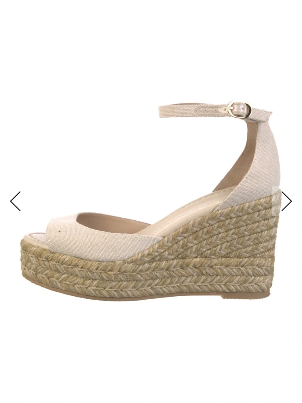 Stuart Weitzman Cream Canvas Ankle-Strap Espadrille Wedges